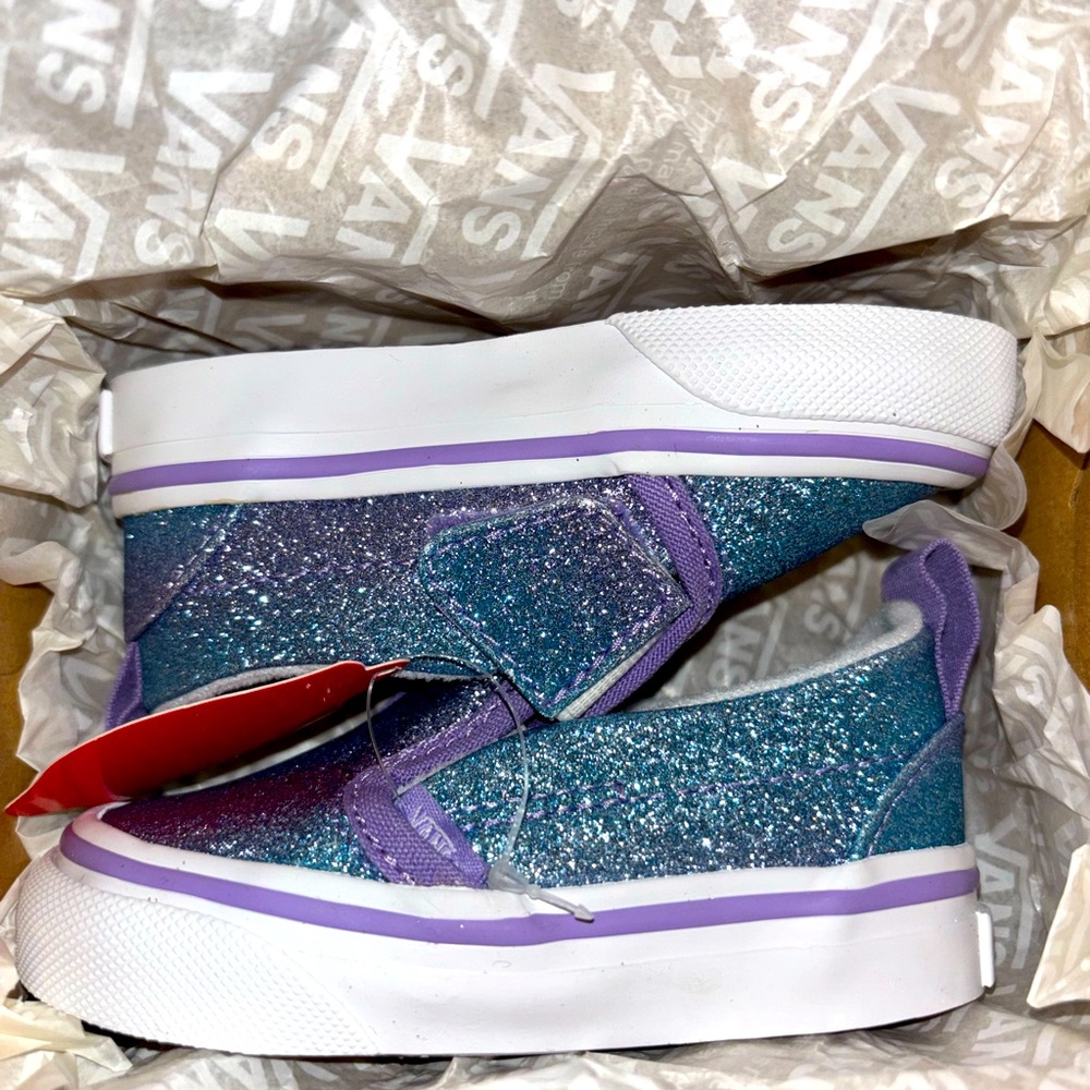 BRAND NEW Mermaid Vans sparkle glitter slip on kids shoes